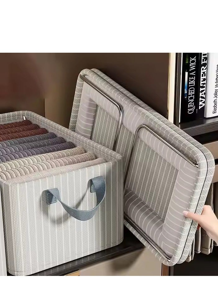 3 Pieces Wardrobe Clothing Storage Box Set, Visible Linen Storage Box, Foldable Wardrobe Storage Basket With Metal Frame, Sturdy Handle, Clothes And Toy Storage Box, Washable Storage Box