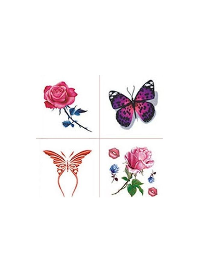 اربع قطع من وشم تاتو المؤقت مقاوم للماء بتصميم زهور وفراشات ملصقات لطيفة - Image 1