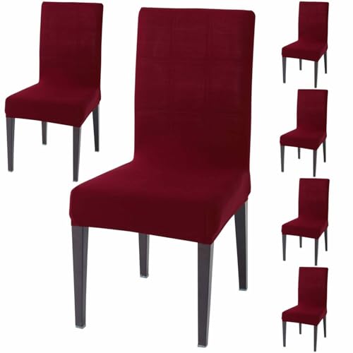 Outlay Home Polyester Spandex Solid Plain Stretchable Elastic Dining Chair Covers Set of 4 (Maroon) - Image 1