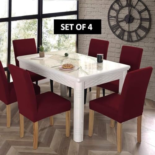 Outlay Home Polyester Spandex Solid Plain Stretchable Elastic Dining Chair Covers Set of 4 (Maroon) - Image 2
