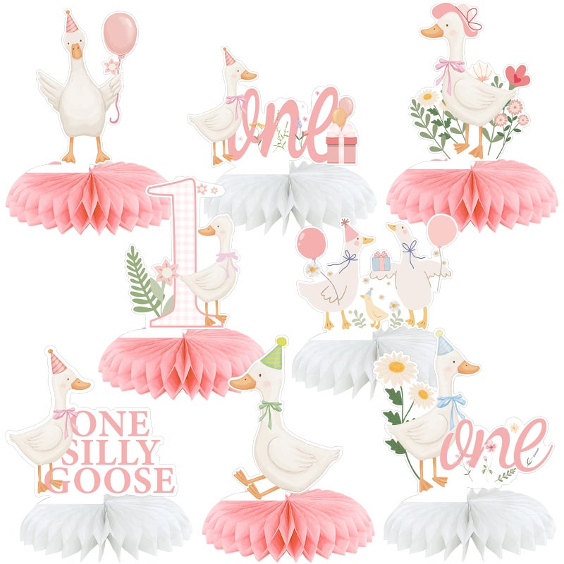 Weekgrat 8 Pcs One Silly Goose Birthday Decorations Silly Goose Birthday Honeycomb Centerpieces Pink 1st Party Supplies for Women Pink Bow Duck Funny Party Supplies - Image 3