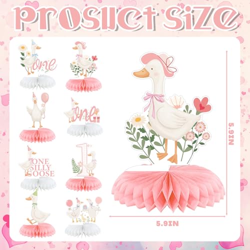 Weekgrat 8 Pcs One Silly Goose Birthday Decorations Silly Goose Birthday Honeycomb Centerpieces Pink 1st Party Supplies for Women Pink Bow Duck Funny Party Supplies - Image 5