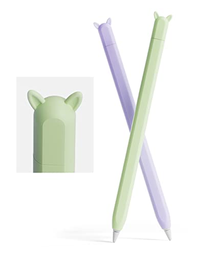 ELETIUO 2 Pack Cute Ear Case Silicone Skin Cover Compatible with Apple Pencil 2nd Generation Accessories Compatible with iPad Pro 11 12.9 inch,Purple&Green - Image 1