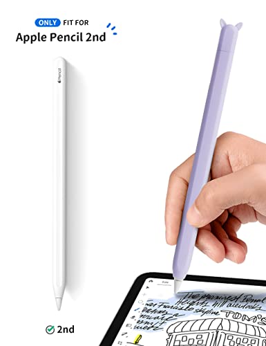 ELETIUO 2 Pack Cute Ear Case Silicone Skin Cover Compatible with Apple Pencil 2nd Generation Accessories Compatible with iPad Pro 11 12.9 inch,Purple&Green - Image 2