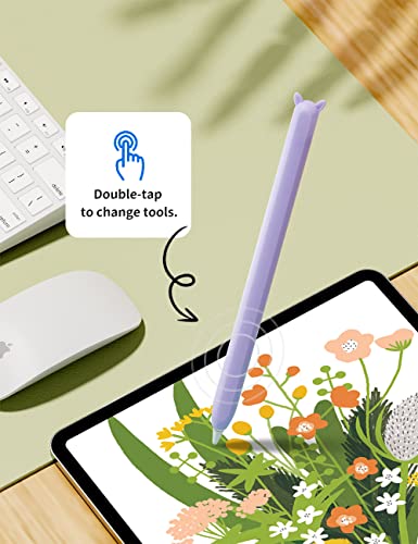 ELETIUO 2 Pack Cute Ear Case Silicone Skin Cover Compatible with Apple Pencil 2nd Generation Accessories Compatible with iPad Pro 11 12.9 inch,Purple&Green - Image 5