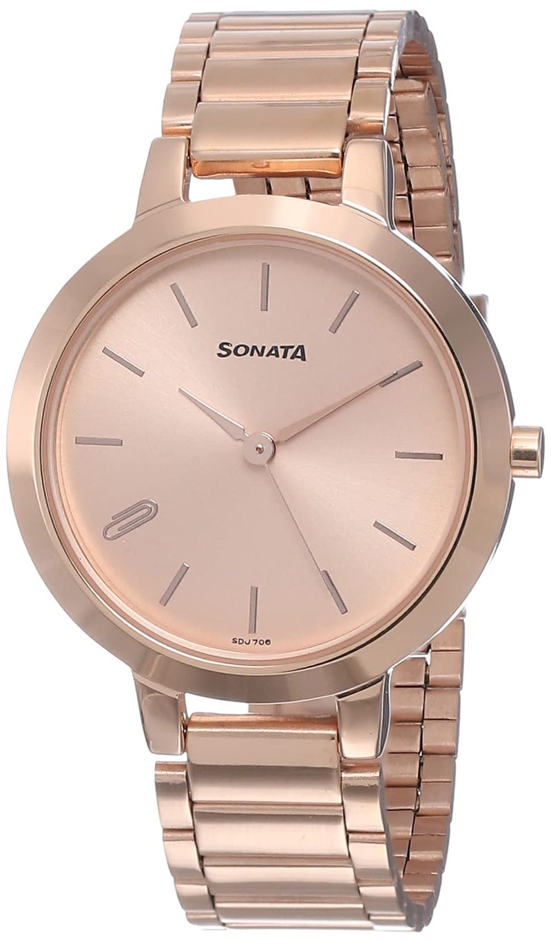 Sonata ساعات سوناتا بلاي أنالوج للنساء بقرص ذهبي وردي - NN8141WM01/NP8141WM01 - Image 5