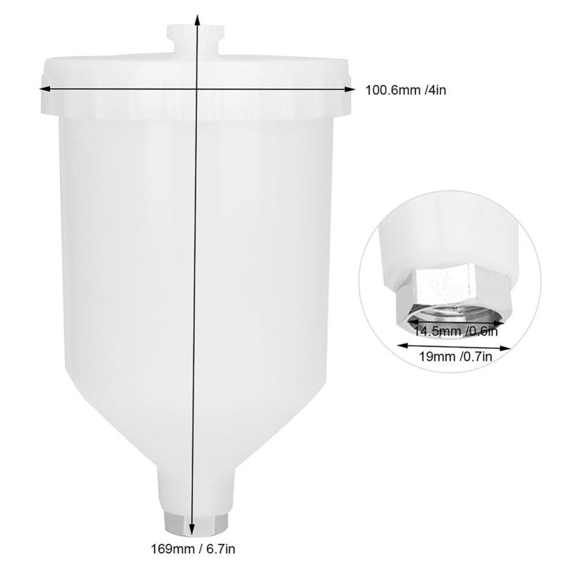 Spray Gun Pot 600ml High Hardness Oil Resistant Replacement Pot - Easy Installation Stainless Steel Threaded Connector Pot for Hand Tool Accessory Replacement - Image 3