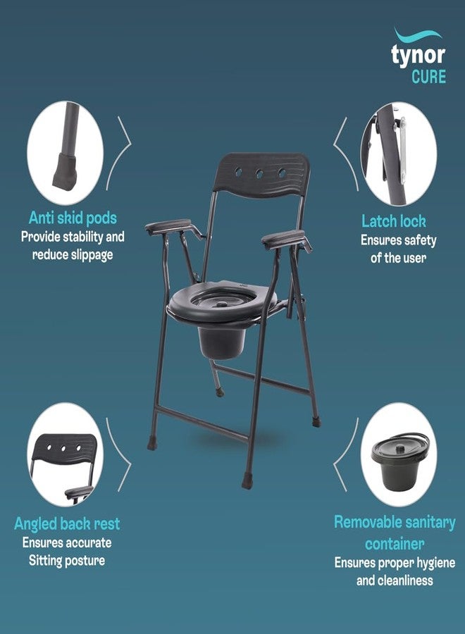Tynor Commode Chair Ergo | Ergonomic Design for Comfort & Stability |Portable & Foldable Toilet Chair for Elderly & Disabled | Universal Size, Set of 1 (Grey) - Image 2