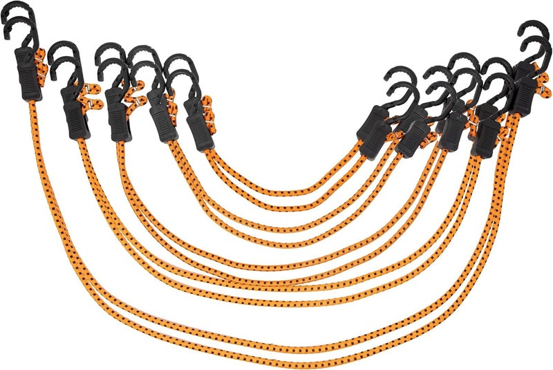 Kotap MABCASMT All Purpose Adjustable Bungee Cords with Hooks Assorted OrangeBlack 10 Count