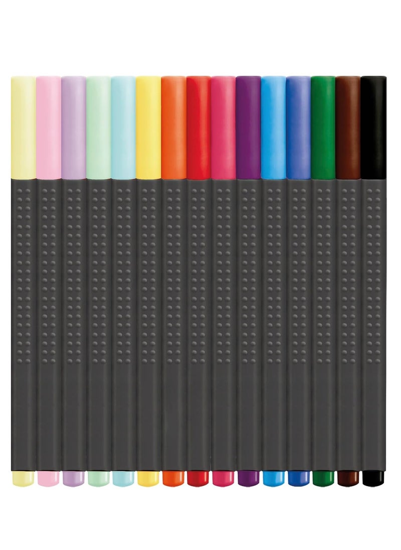 Faber-Castell Grip Fine Pen 0.4Mm 15 Color In A Round Tin, Brilliant colours,Washes out of most fabrics,Suitable for right- and left-handers