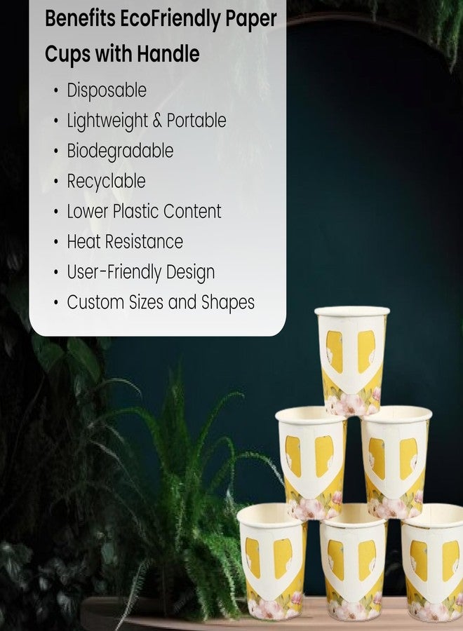 Spylark Paper Cups with Handle Suitable for Coffee, Tea, Cold Drinks | Disposable and Multi-Coloured (100% Biodegradable and Eco Friendly) (200ml (25 pcs.)) - Image 4