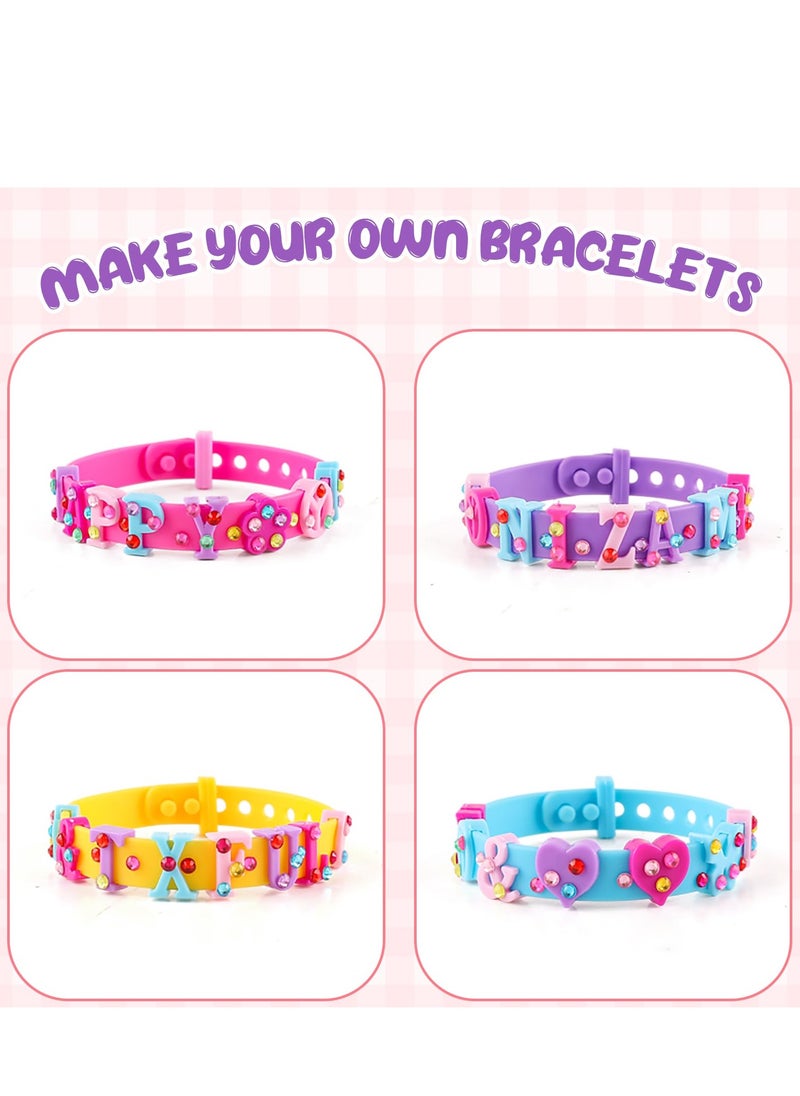 Daytoyz Adjustable Silicone Bracelets for Kids - Letter Rubber Bracelets Wristbands with Rhinestone Stickers & Accessories, Pretend Play Costume Accessories, Girls Boys Party Favors Decoration Birthday Gifts  - Image 2