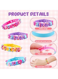 Daytoyz Adjustable Silicone Bracelets for Kids - Letter Rubber Bracelets Wristbands with Rhinestone Stickers & Accessories, Pretend Play Costume Accessories, Girls Boys Party Favors Decoration Birthday Gifts  - Image 4