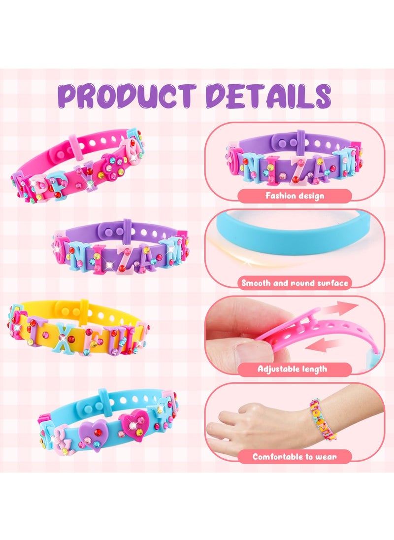 Daytoyz Adjustable Silicone Bracelets for Kids - Letter Rubber Bracelets Wristbands with Rhinestone Stickers & Accessories, Pretend Play Costume Accessories, Girls Boys Party Favors Decoration Birthday Gifts  - Image 4