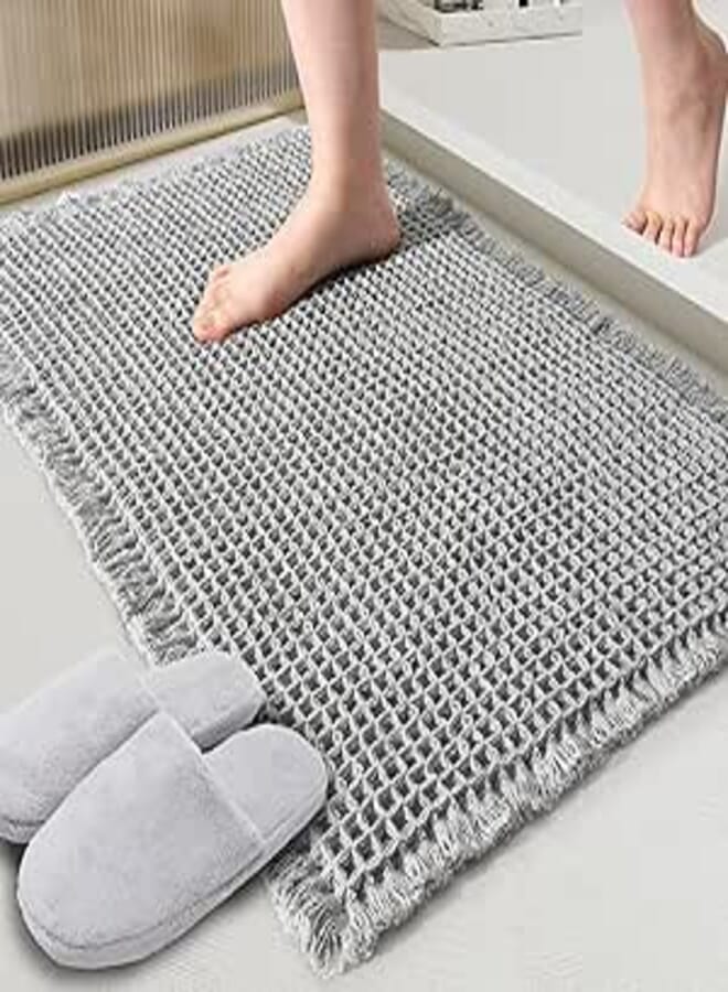 Grey Waffle Bath Mat,Super Absorbent Non Slip Bathroom Rug,Gray 18x30inch,Machine Washable Ultra Soft Floor Mats