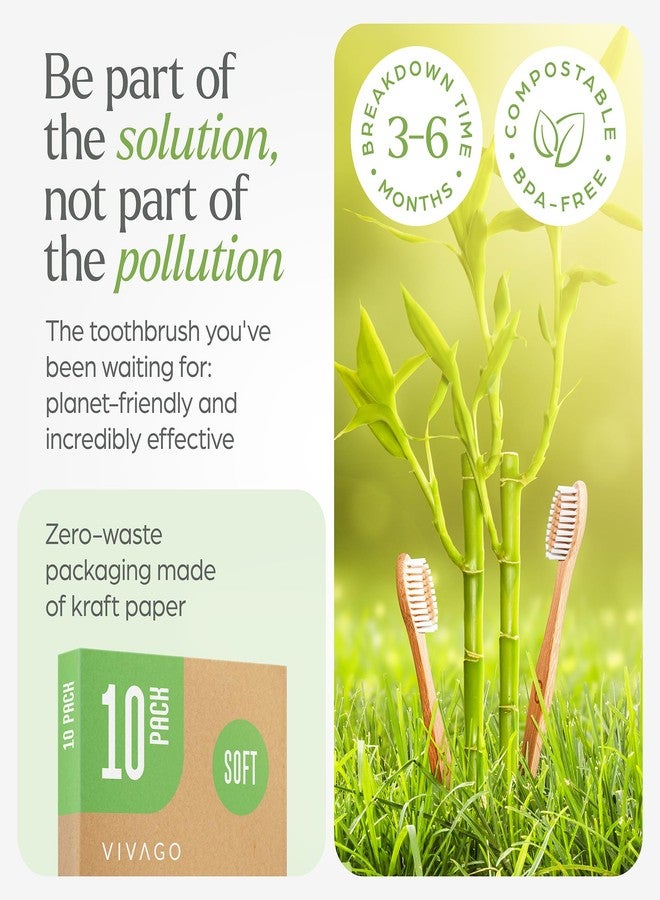 VIVAGO Bamboo Toothbrushes BPA Free Soft Bristles - 10 Pack - Image 3