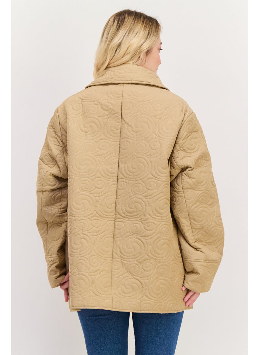 Fashion Union - Women Plus Size Allover Print Parka Jacket, Tan - Image 1