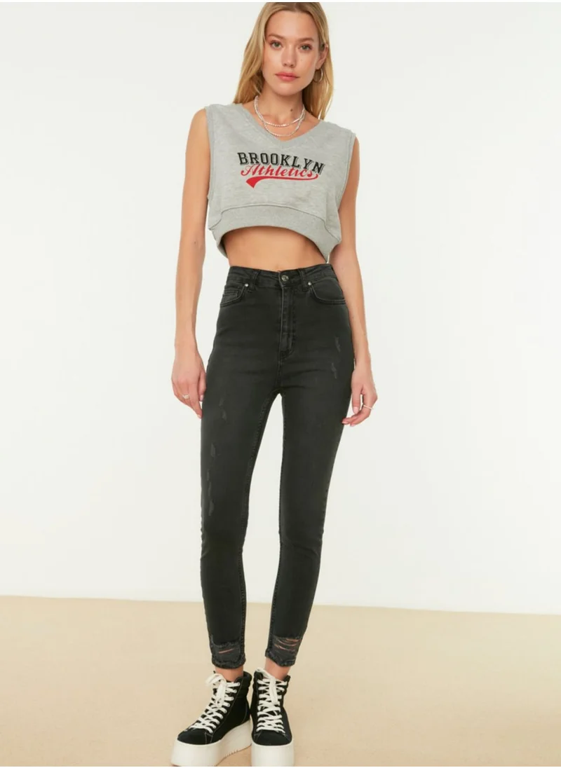 trendyol High Waist Distressed Jeans