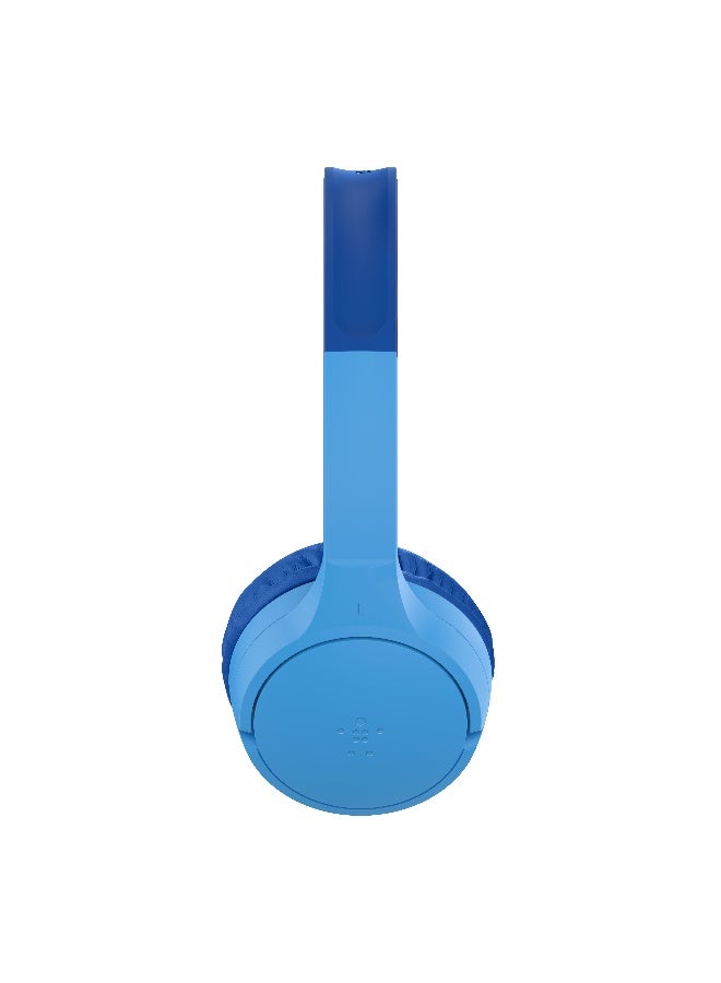 بيلكين سماعات رأس لاسلكية للأطفال SoundForm Mini مع ميكروفون مدمج، 30 ساعة من وقت التشغيل، وملصقات ممتعة - سماعات فوق الأذن للتعلم عبر الإنترنت، المدرسة، السفر، آيفون، آيباد، جالاكسي - زرقاء - Image 2