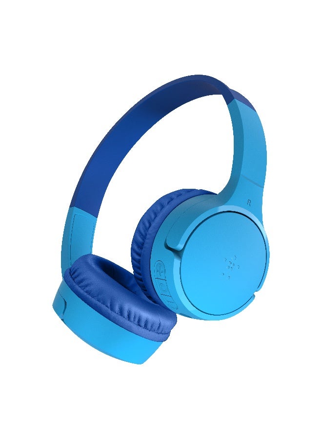 بيلكين سماعات رأس لاسلكية للأطفال SoundForm Mini مع ميكروفون مدمج، 30 ساعة من وقت التشغيل، وملصقات ممتعة - سماعات فوق الأذن للتعلم عبر الإنترنت، المدرسة، السفر، آيفون، آيباد، جالاكسي - زرقاء - Image 1