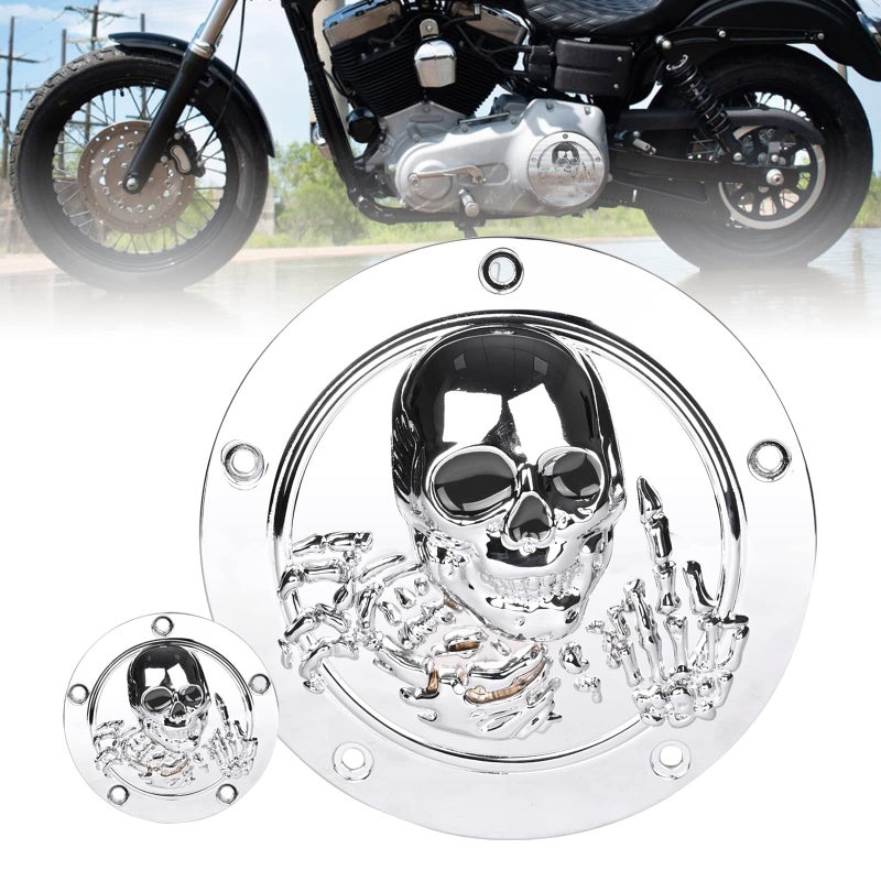 Goldfire 5 Hole Derby Timer Cover and Points Covers Fits for Harley 1999-2014 Big Twin Cam Touring Road King Electra Glide FLHR FLHX FXST Dyna (3D Skeleton Black) - Image 1