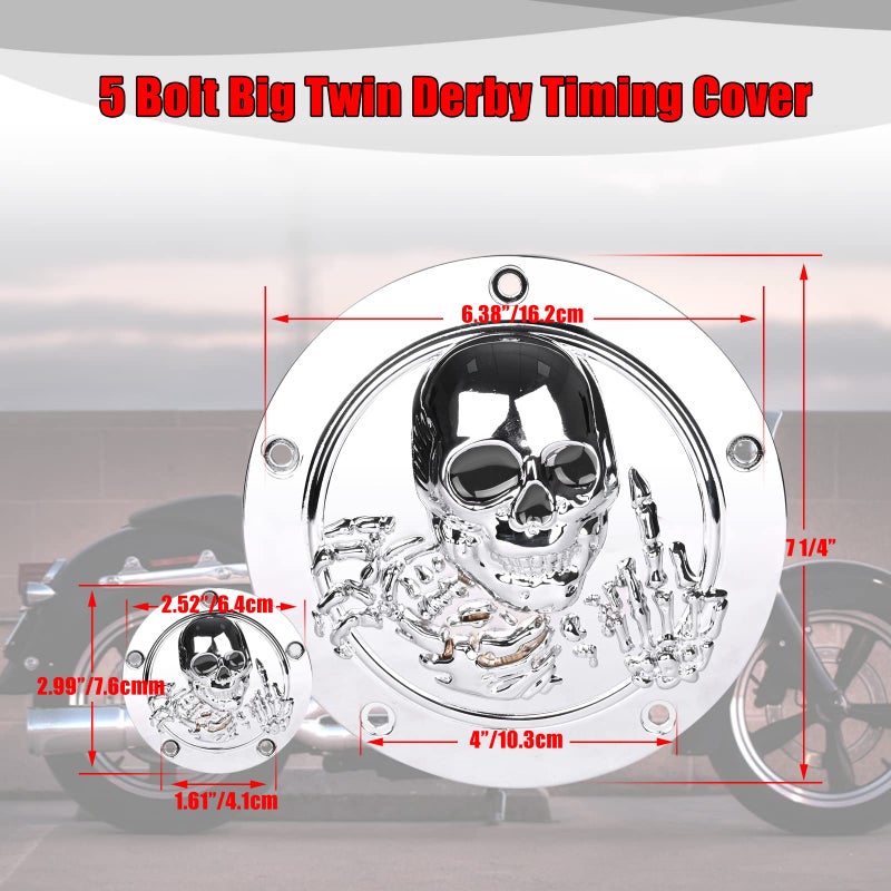 Goldfire 5 Hole Derby Timer Cover and Points Covers Fits for Harley 1999-2014 Big Twin Cam Touring Road King Electra Glide FLHR FLHX FXST Dyna (3D Skeleton Black) - Image 3