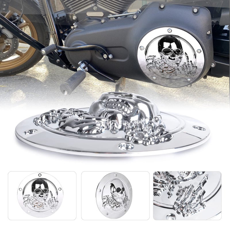 Goldfire 5 Hole Derby Timer Cover and Points Covers Fits for Harley 1999-2014 Big Twin Cam Touring Road King Electra Glide FLHR FLHX FXST Dyna (3D Skeleton Black) - Image 2