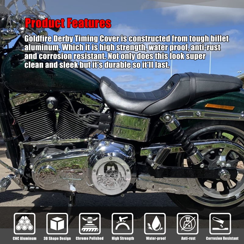 Goldfire 5 Hole Derby Timer Cover and Points Covers Fits for Harley 1999-2014 Big Twin Cam Touring Road King Electra Glide FLHR FLHX FXST Dyna (3D Skeleton Black) - Image 4