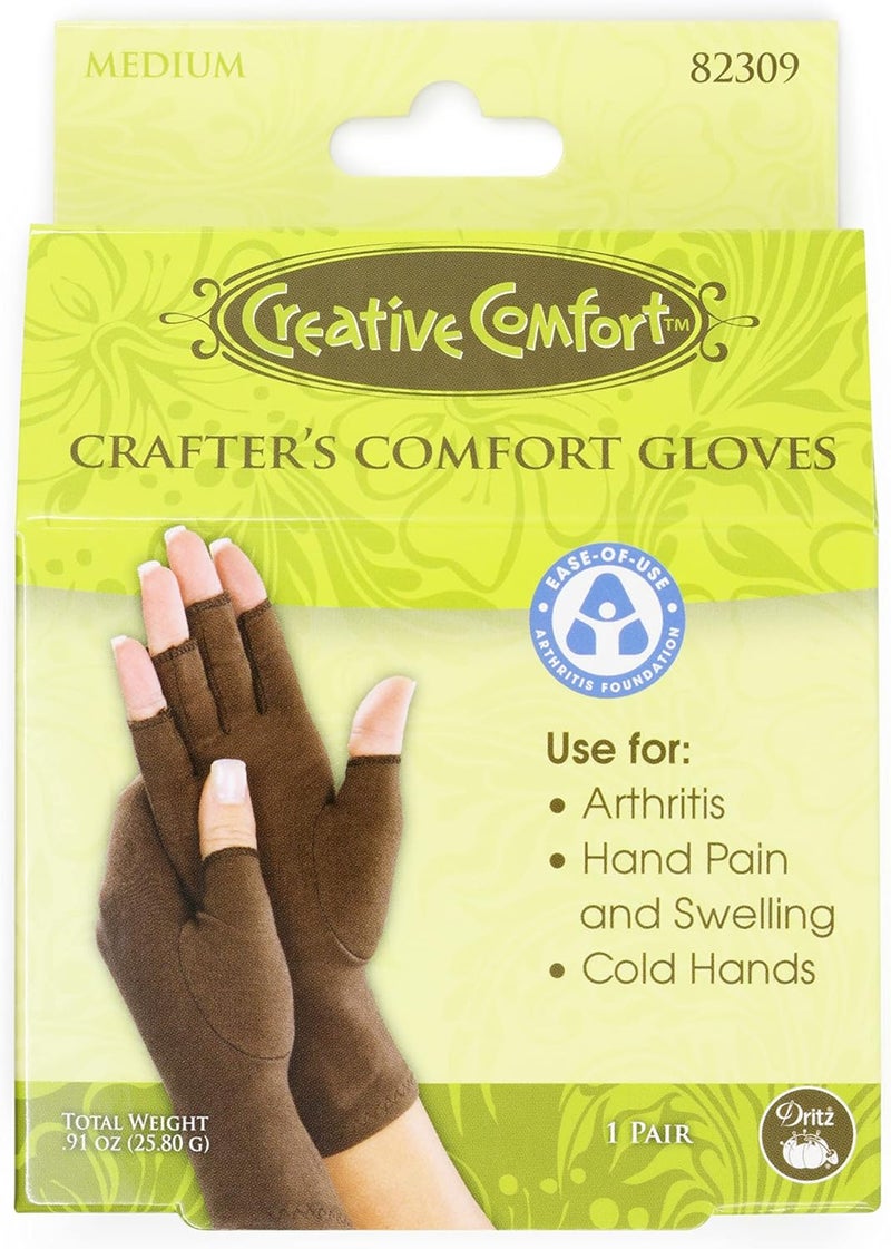 Dritz Creative Comfort Crafter's Gloves for Arthritis Relief - Medium Size, Brown - Image 1