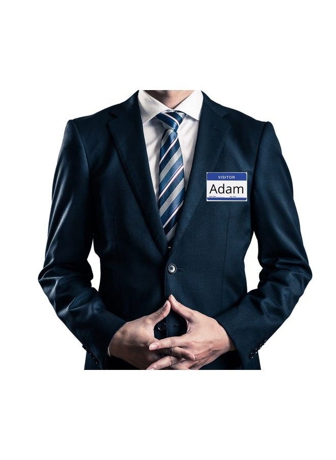1InTheOffice - Visitor Sticker Name Badges Selfadhesive Badges 3 1 2 X 2 1 4 White Blue (100 Pack) - Image 1
