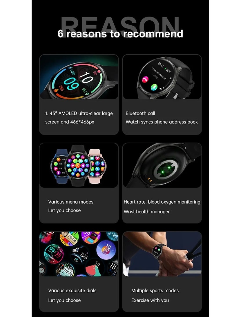 AROAQ ZW60 Smart Watch AMOLED 1.43'' HD Screen Bluetooth Call IP68 Waterproof SmartWatch Fitness Tracker Smart Watch for Men Women - Image 3