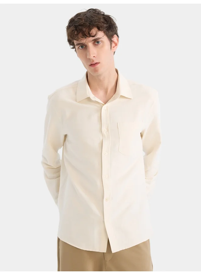 DeFacto DeFacto Men Beige Button-Down Long Sleeve Shirt