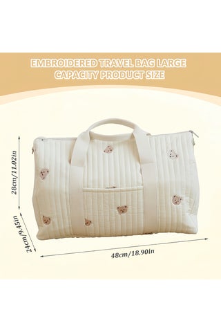 حقيبة سفر عصرية مطرزة كبيرة السعة مطرزة بنقشة دFashionable Embroidered Large Capacity Cute Bear Patterned Diaper Travel Bag, Lightweight Foldable Boston Mommy Tote Bag Handbag, Portable and Shoulder-Carried Crossbody Bag, Hospital Bag for Maternity,Duffel Baby Bag for Travel ( Beige Bear)ب لطيف على شكل دب لطيف للسفر، حقيبة يد خفيفة الوزن قابلة للطي من بوسطن، حقيبة يد خفيفة الوزن قابلة للطي من بوسطن، حقيبة محمولة ومحمولة على الكتف، حقيبة مستشفى للأمومة، حقيبة أطفال من القماش الخشن للسفر - view 2