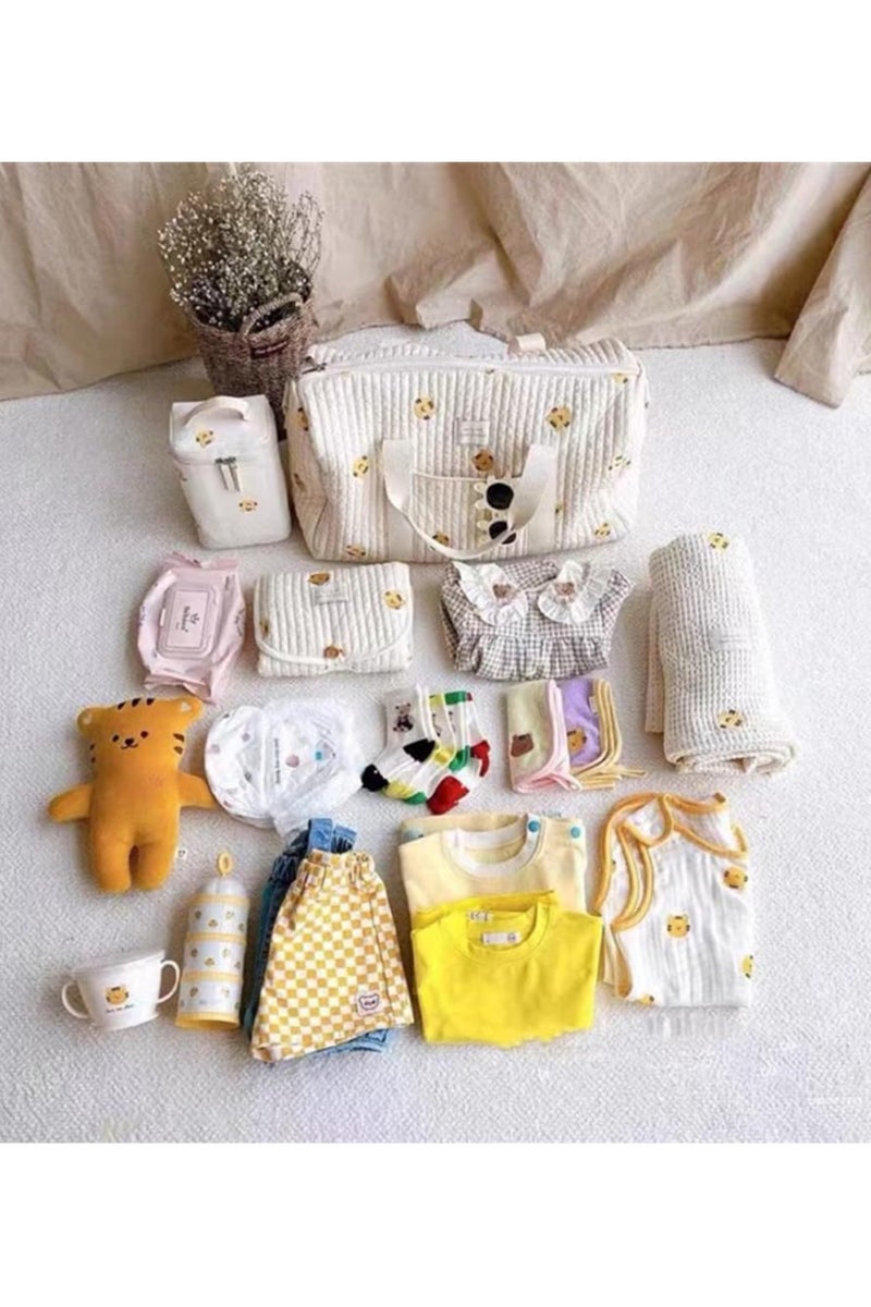 السيد باندا حقيبة سفر عصرية مطرزة كبيرة السعة مطرزة بنقشة دFashionable Embroidered Large Capacity Cute Bear Patterned Diaper Travel Bag, Lightweight Foldable Boston Mommy Tote Bag Handbag, Portable and Shoulder-Carried Crossbody Bag, Hospital Bag for Maternity,Duffel Baby Bag for Travel ( Beige Bear)ب لطيف على شكل دب لطيف للسفر، حقيبة يد خفيفة الوزن قابلة للطي من بوسطن، حقيبة يد خفيفة الوزن قابلة للطي من بوسطن، حقيبة محمولة ومحمولة على الكتف، حقيبة مستشفى للأمومة، حقيبة أطفال من القماش الخشن للسفر - Image 4