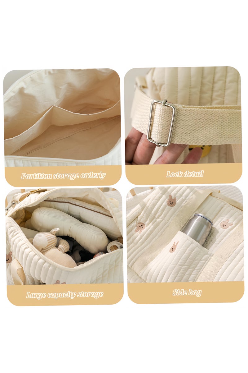 السيد باندا حقيبة سفر عصرية مطرزة كبيرة السعة مطرزة بنقشة دFashionable Embroidered Large Capacity Cute Bear Patterned Diaper Travel Bag, Lightweight Foldable Boston Mommy Tote Bag Handbag, Portable and Shoulder-Carried Crossbody Bag, Hospital Bag for Maternity,Duffel Baby Bag for Travel ( Beige Bear)ب لطيف على شكل دب لطيف للسفر، حقيبة يد خفيفة الوزن قابلة للطي من بوسطن، حقيبة يد خفيفة الوزن قابلة للطي من بوسطن، حقيبة محمولة ومحمولة على الكتف، حقيبة مستشفى للأمومة، حقيبة أطفال من القماش الخشن للسفر - Image 3