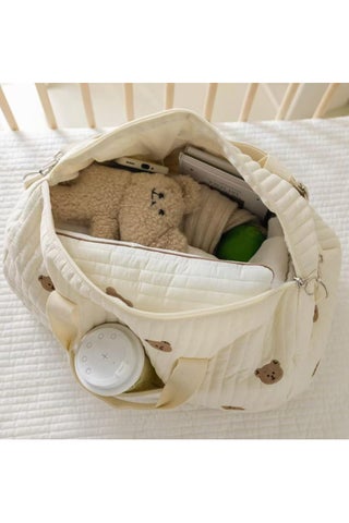حقيبة سفر عصرية مطرزة كبيرة السعة مطرزة بنقشة دFashionable Embroidered Large Capacity Cute Bear Patterned Diaper Travel Bag, Lightweight Foldable Boston Mommy Tote Bag Handbag, Portable and Shoulder-Carried Crossbody Bag, Hospital Bag for Maternity,Duffel Baby Bag for Travel ( Beige Bear)ب لطيف على شكل دب لطيف للسفر، حقيبة يد خفيفة الوزن قابلة للطي من بوسطن، حقيبة يد خفيفة الوزن قابلة للطي من بوسطن، حقيبة محمولة ومحمولة على الكتف، حقيبة مستشفى للأمومة، حقيبة أطفال من القماش الخشن للسفر - view 5