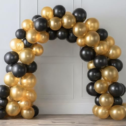 AMFIN (Pack of 25) Metallic Balloons, Birthday Decoration Item - Gold & Black - Image 5