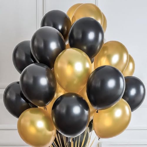 AMFIN (Pack of 25) Metallic Balloons, Birthday Decoration Item - Gold & Black - Image 1
