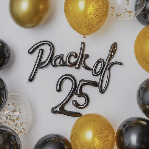 AMFIN (Pack of 25) Metallic Balloons, Birthday Decoration Item - Gold & Black - Image 2
