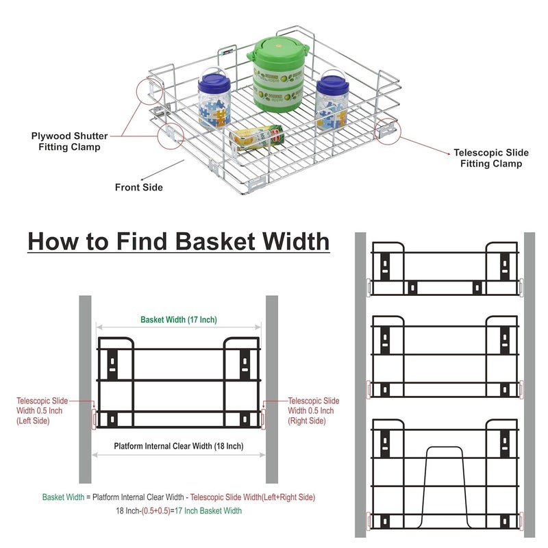 Keepwell 17 X 20 Inch Pack of 3 Stainless Steel Kitchen RackPlain BasketModular Kitchen BasketKitchen trolleyMultipurpose Storage Rack For Kitchen UtensilsKitchen Drawer Basket Shelf - Image 5