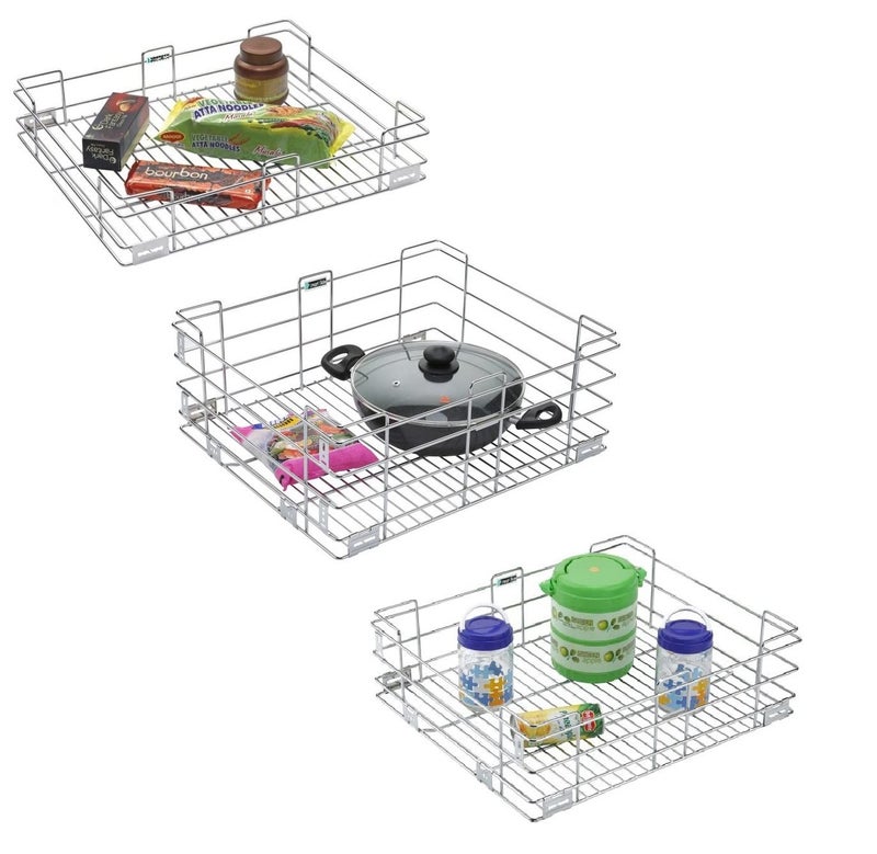 Keepwell 17 X 20 Inch Pack of 3 Stainless Steel Kitchen RackPlain BasketModular Kitchen BasketKitchen trolleyMultipurpose Storage Rack For Kitchen UtensilsKitchen Drawer Basket Shelf - Image 1