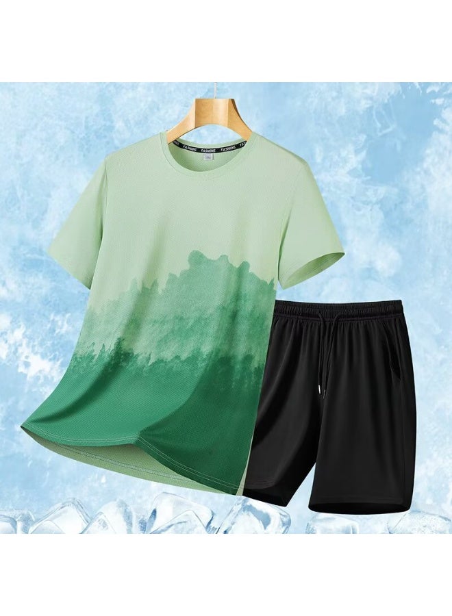 KUYING New Fashion Ice Silk Gradient Sportswear Set