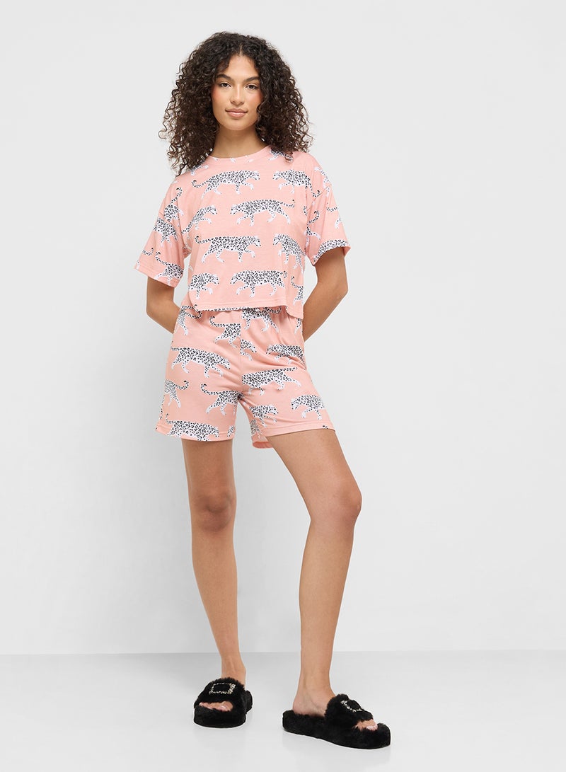 Ginger Cotton Leopard Print T-Shirt & Short Pj Set  - Image 5