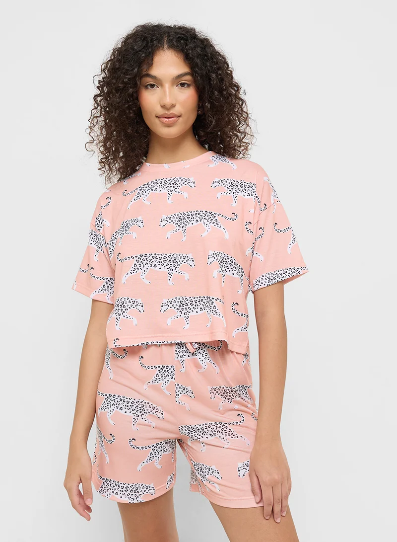 Ginger Cotton Leopard Print T-Shirt & Short Pj Set