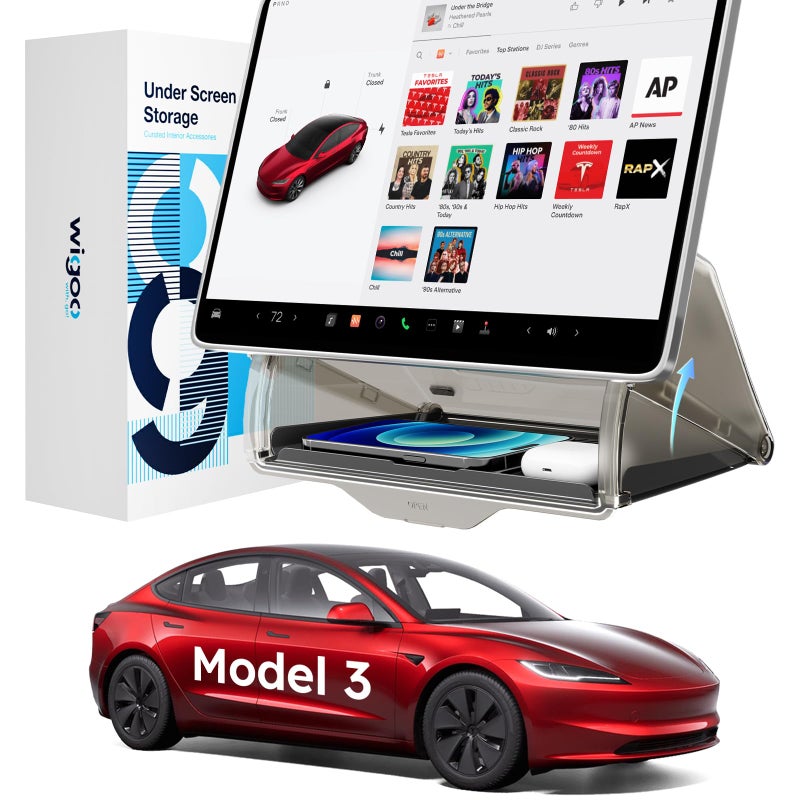 Wigoo Tesla Model 3 Under Screen Storage Box Hidden Design Stable Installation Model 3 Accessories Center Console Organizer Tray for Model 3 20162026 Fit Model 3 Highland