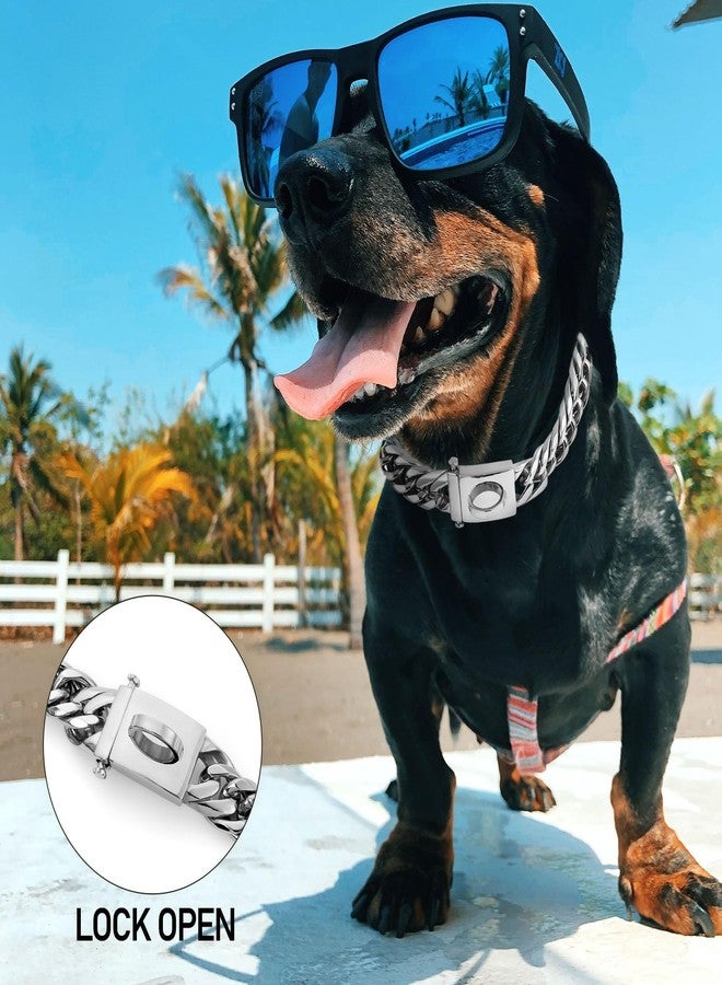 BAOBOTE Silver Chain Dog Collar,16MM 18K Heavy Duty Cuban Link Collar with Secure Snap Buckle Dog Chain Metal Collar Chew Proof for Dogs(24" Silver) - Image 5