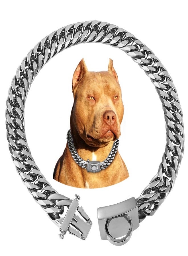 BAOBOTE Silver Chain Dog Collar,16MM 18K Heavy Duty Cuban Link Collar with Secure Snap Buckle Dog Chain Metal Collar Chew Proof for Dogs(24" Silver) - Image 1