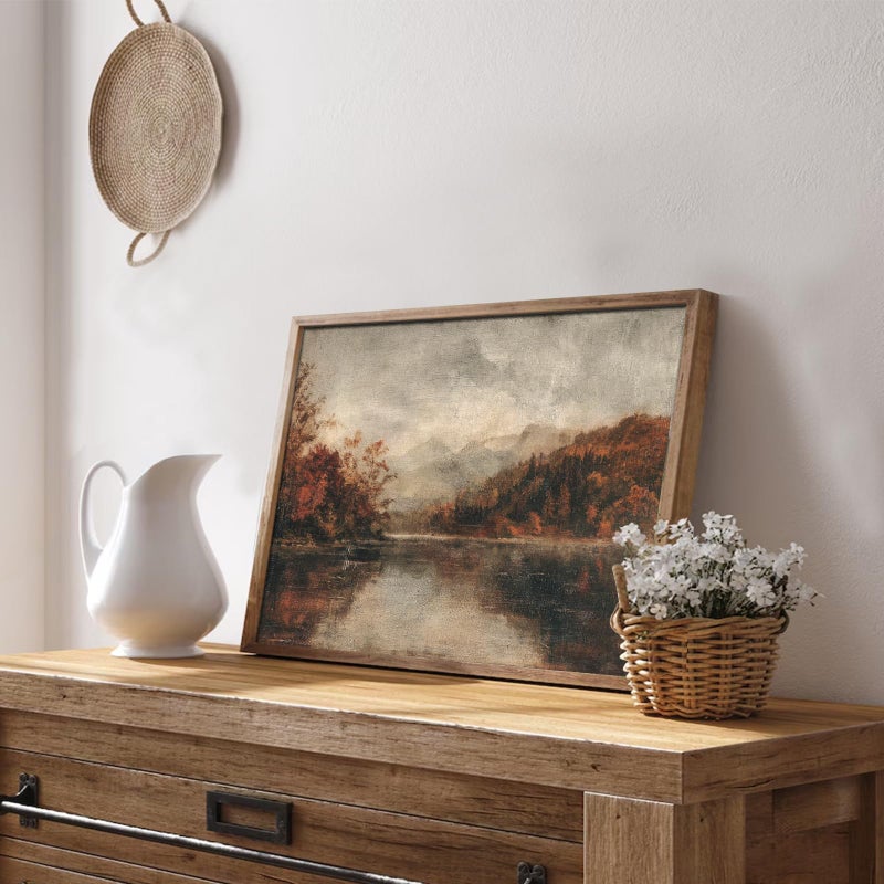 uniro Vintage Wall Art Prints, Farmhouse Lake Landscape, Rustic Country Fall Decor, Canvas Prints, Unframed (8" x 10") - Image 5