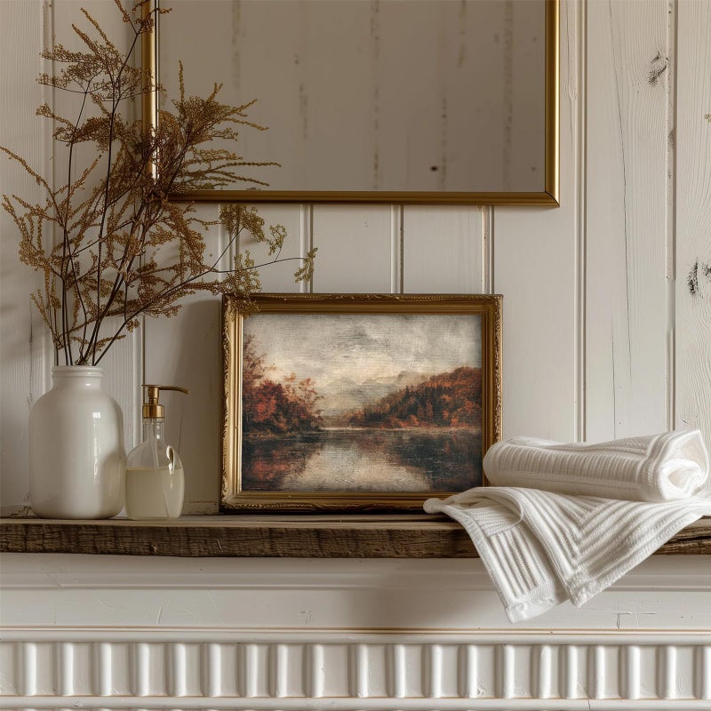 uniro Vintage Wall Art Prints, Farmhouse Lake Landscape, Rustic Country Fall Decor, Canvas Prints, Unframed (8" x 10") - Image 2