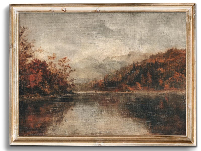 uniro Vintage Wall Art Prints, Farmhouse Lake Landscape, Rustic Country Fall Decor, Canvas Prints, Unframed (8" x 10") - Image 1